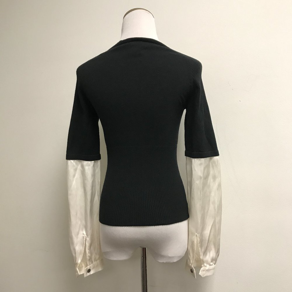 Karen Millen black ivory satin pleated button up cardigan sweater shirt S 1 - Picture 5 of 6